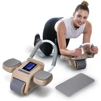 HMS Bauchtrainer Bauchroller automatisches Bauchmuskeltrainingsrad Fitnessroller, Bauchmuskeltrainer mit Stutze & LCD-Anzeige