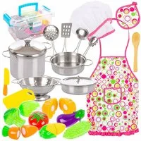 kinderplay Spielküche Kinder Kochset mit 24 Teilen – realistisches Spielküchen Set Metall
