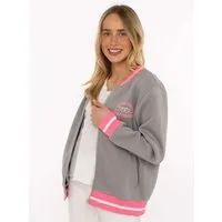 Zwillingsherz Sweatjacke "College" Reißverschluss, gestreiften Rippbündchen, Eingriffstaschen, Stickerei