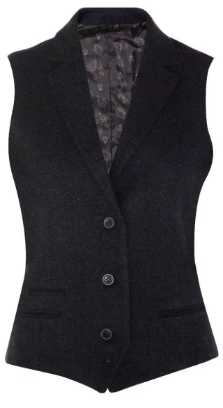 Damen-Weste aus Tweed im 1920er-Jahre-Stil mit Fischgrätenmuster in Marineblau
