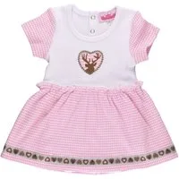P.Eisenherz Kurzarmbody Dirndl Body''Hirsch'', rosa/weiß mit angenähtem Karo-Röckchen