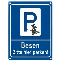 speecheese Metallschild Hexebesen - Bitte hier parken Metallschild in 15x20 cm