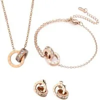KARMA Schmuckset Rosegold Halskette Armband Ohrstecker wasserfest & antiallergisch (Armschmuck Halskette Ohrringe, 3-tlg., Lieferung in Schmuckbox), Damenschmuck mit Zirkonen