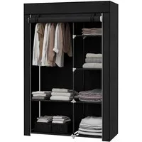 MODFU Stoffschrank Stoffkleiderschrank Schwarz, 103x43x162,5 cm, 6 Fächer, Vliesoptik (Packung, 1-St., Faltbare Faltgarderobe für Kleidung & Accessoires) Platzsparender Garderobenschrank für Schlafzimmer, WG & Camping