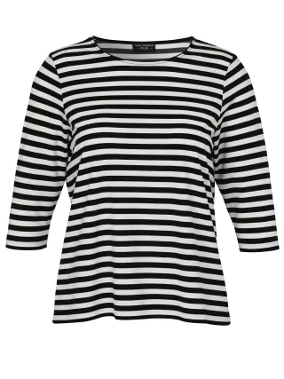 VIA APPIA DUE - T-Shirt Rundhals 3/4 Arm Ringel schwarz/ecru - Gr. - 50
