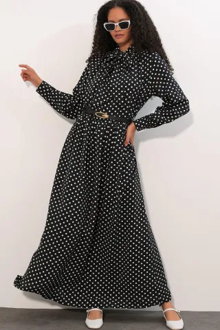 Punktmuster Maxi Hemdkleid