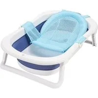 Clanmacy Babybadewanne Faltbare Baby Badewanne PP&TPE für 0-6 Jahre, Blau