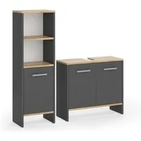 Vicco Badmöbel-Set Karli, Anthrazit/Goldkraft Eiche, 2 Teile, (2-St., 2er Set)