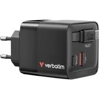GaN-Ladegerät 65W, 1x USB-A , 2x USB-C, ausziehbares Kabel schwarz, PD 3.0, QC 3.0