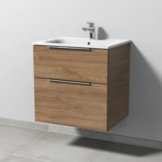 Sanipa 3way Waschtischunterbau zu Geberit Renova Plan Slim Waschtisch mit 2 Auszügen, Eiche-Kansas UM68659
