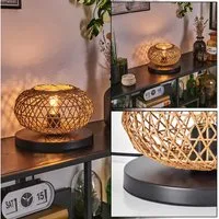 hofstein Tischleuchte moderne Boho Tischlampe aus Metall/Rattan in Schwarz/Natur, ohne Leuchtmittel, Gitterschirm Leuchte, Schalter am Kabel, 1 x E27, ohne Leuchtmittel