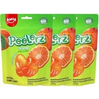 AMOS Süßigkeit, Amos Peelerz Gummies Orange mit einer fruchtigen Füllung 65g 3er Pack