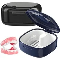 Diwzbyn Zahndose Zahnersatzbox 2er Set mit Filterkorb, Reinigung & Aufbewahrung, Für Zahnprothesen, Zahnspangen & Retainer, Abnehmbarer Korb, Clipbox