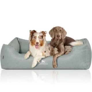 Knuffelwuff Orthopädisches Hundebett Luisa aus Velours mit feinem Handwebcharakter Sunshine Edition petrol XXL