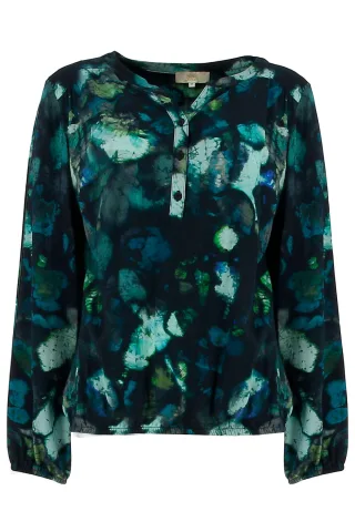 signe nature - Bedruckte Bluse blau/grün - Gr. - 36