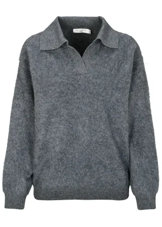 IN LINEA - Pullover, offener Polo,1/1-Arm flanell mel. - Gr. - 38