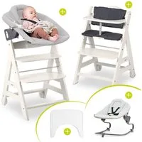 Hauck Hochstuhl Beta Plus White - Newborn Set Premium, Babystuhl ab Geburt mit Neugeborenen Aufsatz, Sitzpolster & Essbrett