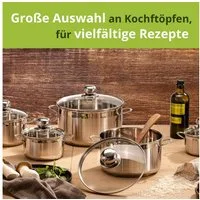 Levelone Fleischtopf Mini Kochtopf 12 cm Durchmesser, unbeschichtet, Edelstahl, 0,8 Liter Volumen, Glasdeckel, für alle Herdarten inklusive Induktion