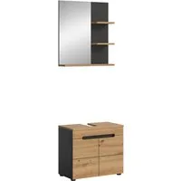 welltime Badmöbel-Set REHAT, 2-teilig, Breite 63 cm, mit grifflosen Fronten, bestehend aus:, (2-St), 1x Waschbeckenunterschrank & 1x Spiegelschrank