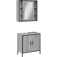 vidaXL Badezimmer-Set 2-tlg. Badmöbel-Set Grau Sonoma Holzwerkstoff, (1-St)