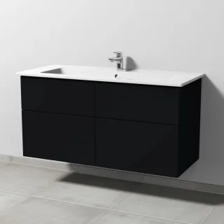 Sanipa 3way Keramik-Set Venticello Keramik-Waschtisch und Unterbau mit 4 Auszügen, Schwarz-Matt SF32708