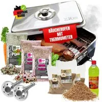 Zite Räucherofen Tisch-Räucherofen aus Edelstahl Räuchermehl, Räucherlake & Brennpaste, XXL Starterset
