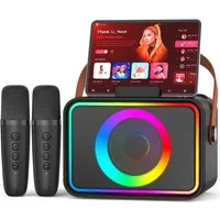 ANYSUN Karaoke Maschine mit 2 Karaoke Mikrofonen, Tragbare Karaoke Box Bluetooth-Lautsprecher (Party-Lautsprecher, Karaoke-All-in-One-Maschine, mit Lichteffekten)