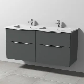 Sanipa 3way Keramik-Set Venticello Keramik-Doppelwaschtisch und Unterbau mit 4 Auszügen, Anthrazit-M UM32822