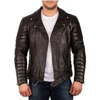 Reichstadt Lederjacke Herren Slim Fit Bikerjacke Crocodile Silver Zipper 20RS23LUX Black M im Krokodil Style