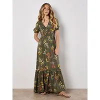 Apricot Maxikleid Maxikleid in Aquarelloptik mit Smockdetails