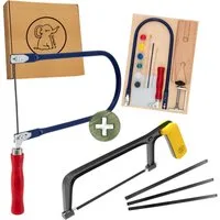 Eli Kinder-Werkzeug-Set Laubsäge für Kinder - inkl Vorlagen - Laubsägeplatten - Farbe - Pinsel, (Schleifpapier und kreative Schablonen, 22-tlg., Geschenkidee Junge und Mädchen), STARKES GESCHENK