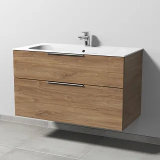 Sanipa 3way Keramik-Set Finion Keramik-Waschtisch und Unterbau mit 2 Auszügen, Eiche-Kansas UM40159