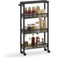 VASAGLE Beistellwagen Küchenwagen schmal, für kleine Räume, Küche, Wohnzimmer, Arbeitszimmer, 4 Ebenen, Nischenregal auf Rollen, Stahl, Griff, 13 x 45,4 x 77 cm