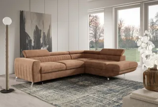 Ecksofa mit Schlaffunktion MARIOS Sofa Stoff Dunbar Rostbraun Ottomane Rechts