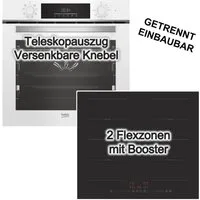 BEKO Backofen-Set Teleskopauszug SteamShine weiss + PKM Induktionsfeld Booster Flex, mit 1-fach Teilauszug, Steam Clean