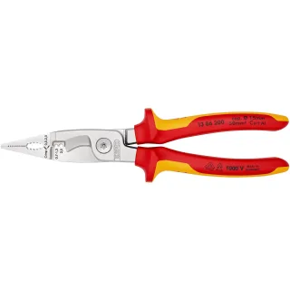 KNIPEX Elektro-Installationszange 200 mm verchromt isoliert mit Mehrkomponenten-Hüllen, VDE-geprüft - 1386200