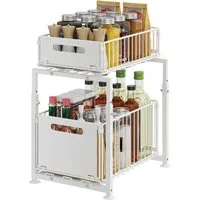 PFCTART Küchenorganizer-Set Metall Organizer für Küchenschrank – 2 Ebenen, Unterspüle, (Set, 1-tlg., Für Küche/Bad, Schwarz – Ohne Bohren montierbar), Höhenverstellbar & stabil – Für Vorräte und Utensilien