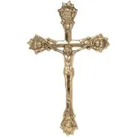 Moritz Dekoobjekt Wandkreuz Inri Kruzifix mit Jesus Christus Figur auf Kreuz, Wandkreuz Inri mit Figur auf Kreuz aus Metall Messingfarben