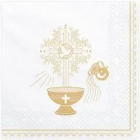 partydeco Papierserviette, Servietten 33x33cm mit Motiv Kelch und Kreuz 20 Stück weiß / gold