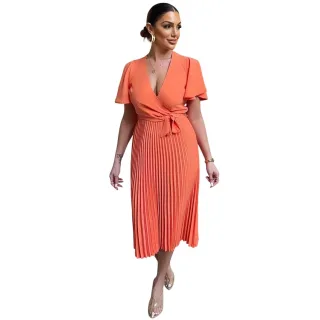 AX Paris - Midikleid für Damen, Bindegürtel, Polyester (Orange)