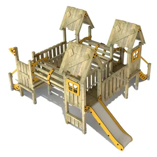 PRO MAGIC Court Klettergerüst - Öffentlicher Spielplatz mit 2 Rutschen Tunnel & Brücken für Kinder - Robustes Outdoor-Spielgerät 9x9cm Wickey