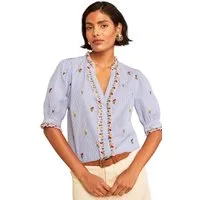 Love & Roses Kurzarmbluse Love & Roses Bluse mit Latz und Stickerei, Regular (1-tlg)