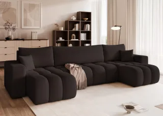 Wohnlandschaft Sofa mit Schlaffunktion ANABEL in Stoff Quelle Schwarz