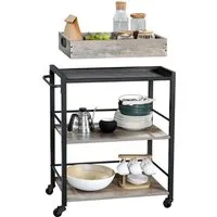 VASAGLE Servierwagen Küchenwagen, mit verstellbaren Füßen und Rollen, Küchenregal, abnehmbares Tablett, Stahlrahmen, 40 x 72 x 86 cm, Industrie-Design