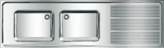 KWC Aquarotter Gewerbespüle, MAXIMA, Edelstahl, 2 Becken, 2000x432x600 mm, Tropfteil re, 2000057706 2000057706