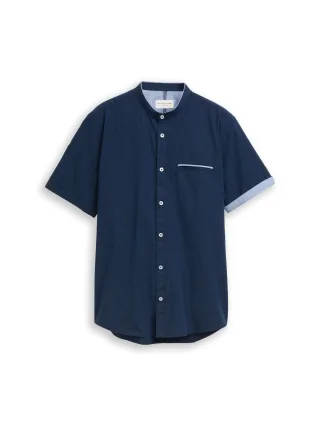 Tom Tailor - Regular Fit Kurzarmhemd mit Stehkragen navy small stripe - Gr. - XXXL