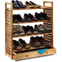 relaxdays Schuhregal Walnuss mit Schublade