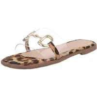 Ital-Design Elegante transparente Sandalen mit Golddetails für Damen Pantolette (89542687) Blockabsatz Pantoletten in Beige