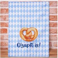 AltoBelli Geschirrtuch AltoBelli Geschirrtuch OKTOBERFEST Weiß Blau O‘ZAPFT IS! mit Brezel
