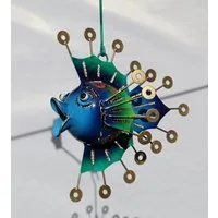 Kaufhaus le petit Dekohänger Deko Metall Kugel Fisch Hänger Fensterhänger Zierfisch Figur Skulptur, Maritim Metallfisch Dekofigur Dekoskulptur Dekoobjekt